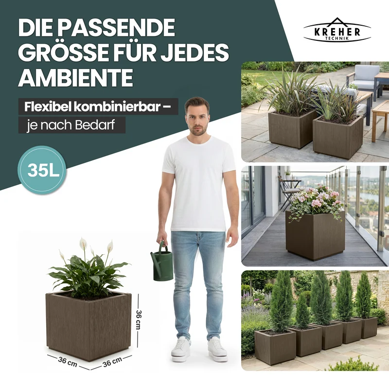 Pflanzkasten "Ethica" in Struktur Optik schmale Version (Taupé)