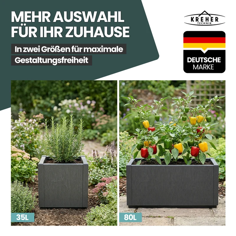 3 x Pflanzkasten "Ethica" in Struktur Optik schmale Version (Anthrazit)