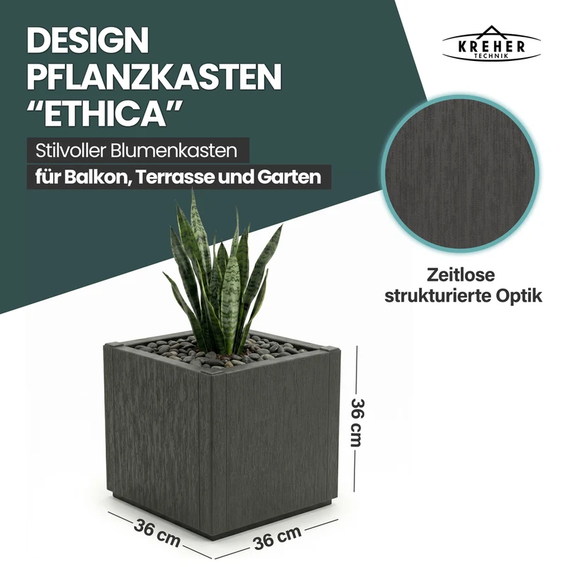 Pflanzkasten "Ethica" in Struktur Optik schmale Version (Anthrazit)