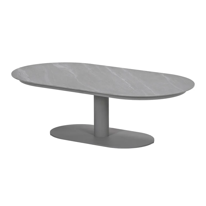 Loungetisch grau Keramik, Garten Couchtisch oval Keramik, Länge 130 cm
