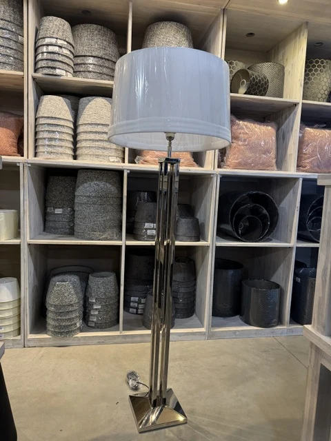 Stehlampe Silber, Stehleuchte mit Lampenschirm weiß, Höhe 170 cm