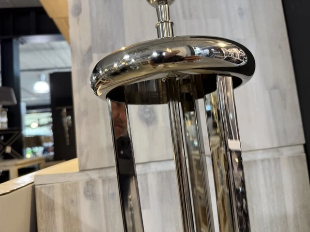 Stehlampe Silber, Stehleuchte mit Lampenschirm schwarz, Höhe 160 cm
