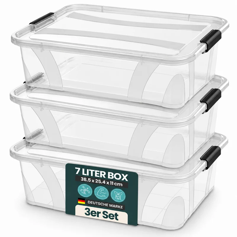 3 x Aufbewahrungsbox 'Master' Box mit Deckel - 7 Liter Volumen, in Transparent
