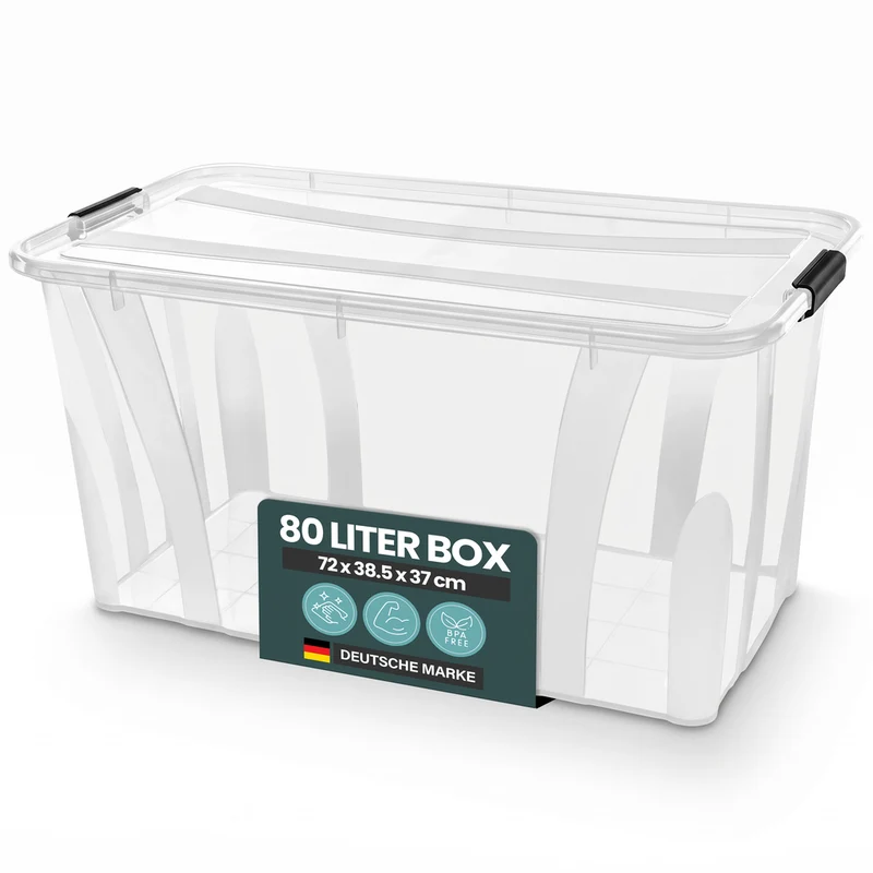 Aufbewahrungsbox 'Master' Box mit Deckel - 80 Liter Volumen, in Transparent