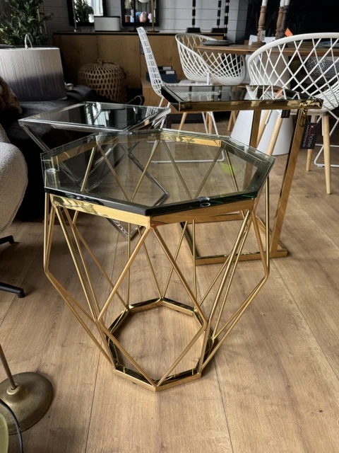 Beistelltisch Gold, Beistelltisch Glas, Durchmesser 50 cm