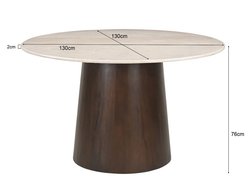 Esstisch rund Marmor-Tischplatte beige , runder Tisch beige-braun, Durchmesser 130 cm
