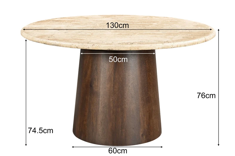 Esstisch rund Travertin-Tischplatte beige , runder Tisch beige-braun, Durchmesser 130 cm