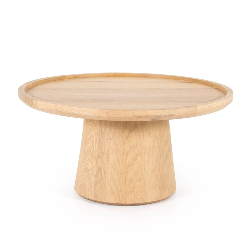 Couchtisch Eiche furniert, runder Couchtisch Farbe Natur-Eiche, Durchmesser 80 cm