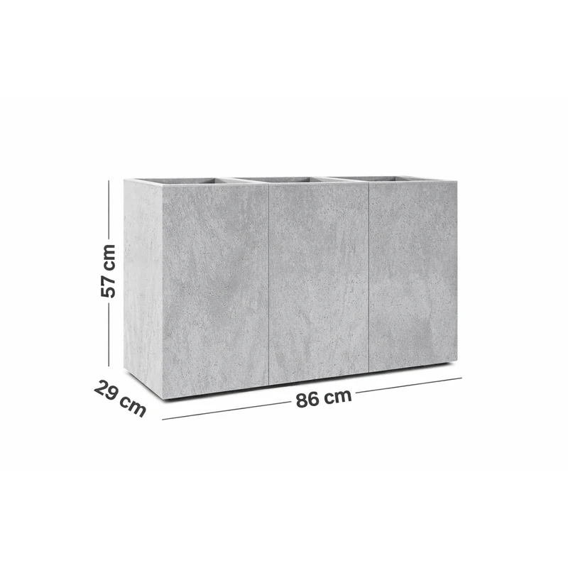 XXL Pflanzkasten "Karo" - Sichtschutz Beton-Optik Grau 86x28x57 cm - Rollbar mit 3 Pflanzeinsätzen - Strukturierte Oberfläche
