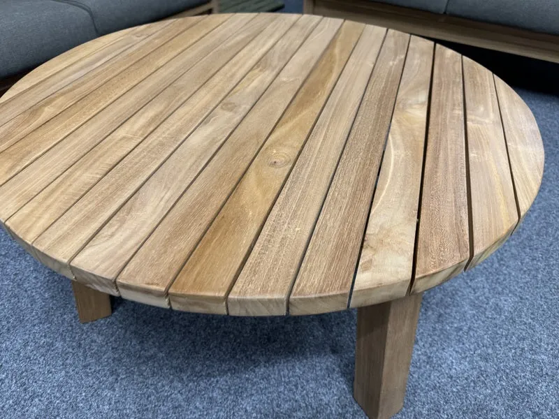 Gartentisch rund Holz, Gartencouchtisch Teak Naturholz, Durchmesser 80 cm