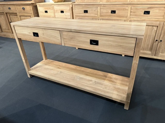 Konsole Holz Teak, Konsole mit Schubladen Massivholz Teak, Breite 100 cm