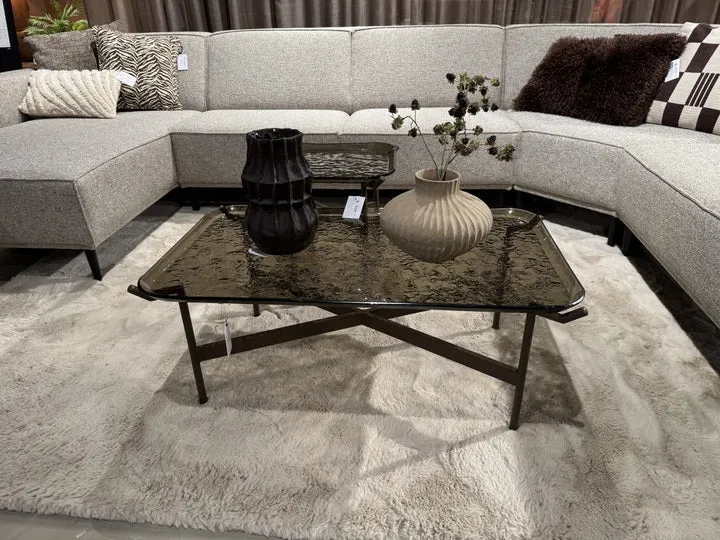 Couchtisch Glas-Metall, Couchtisch braun Glas, Länge 98 cm