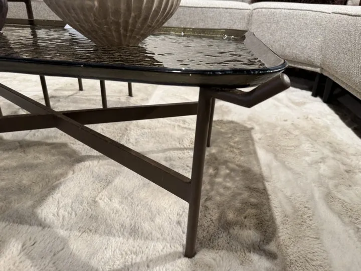 Couchtisch Glas-Metall, Couchtisch braun Glas, Länge 98 cm