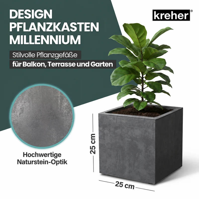 Set: 2x XL Pflanzkübel 'Millennium' 10 Liter, eckig in Anthrazit