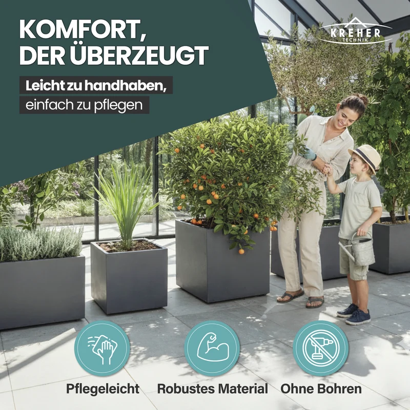 Set: 2x XL Pflanzkübel 'Millennium' 10 Liter, eckig in Anthrazit