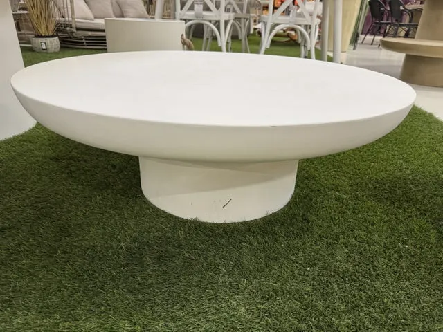 Garten-Couchtisch weiß, Gartentisch weiß Beton, Couchtisch weiß Beton, Durchmesser 90 cm