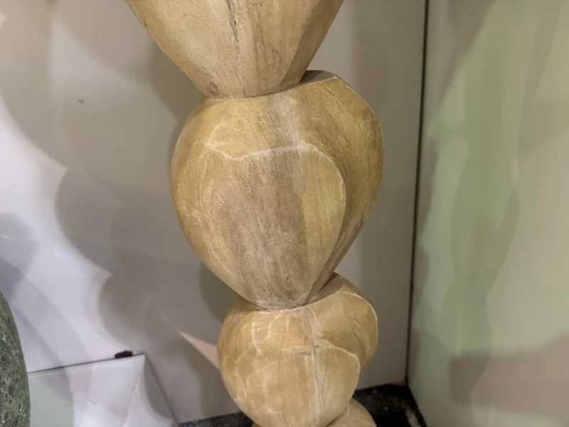 Stehleuchte Holz mit Lampenfuß taupe, Stehlampe Naturholz, Höhe 140-185 cm