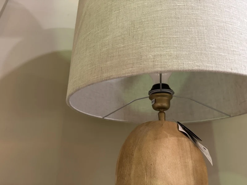 Stehleuchte Holz mit Lampenfuß taupe, Stehlampe Naturholz, Höhe 140-185 cm