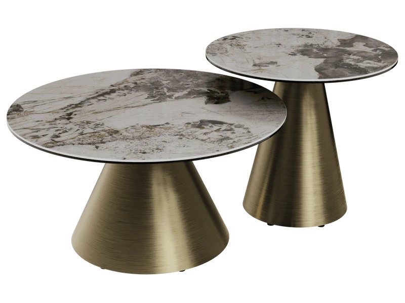 Couchtische rund Keramik Marmoroptik, runder Couchtisch Gold Keramik, Durchmesser 75 cm