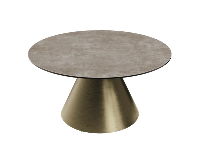 Couchtische taupe Marmoroptik Keramik, runder Couchtisch Gold Keramik, Durchmesser 75 cm