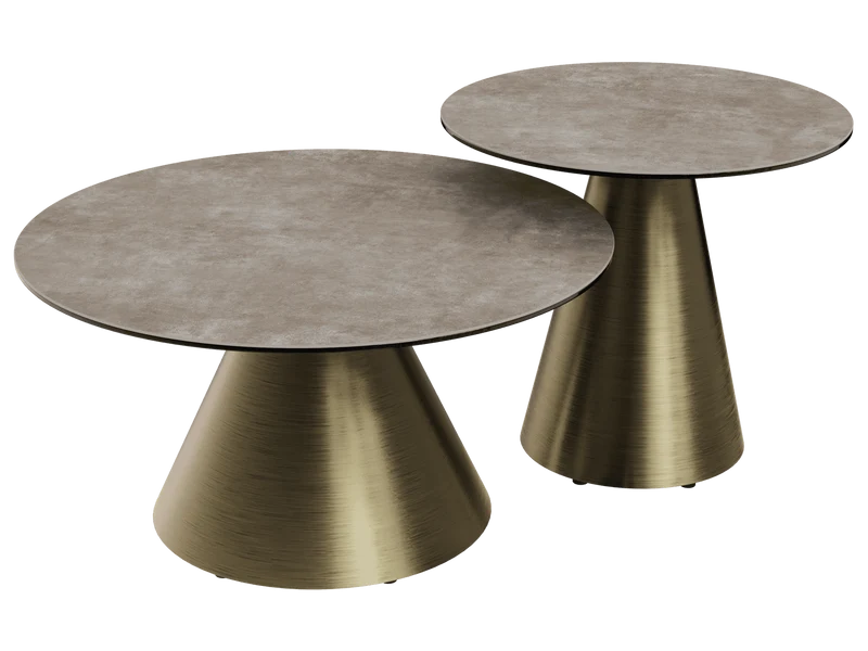 Couchtische taupe Marmoroptik Keramik, runder Couchtisch Gold Keramik, Durchmesser 75 cm
