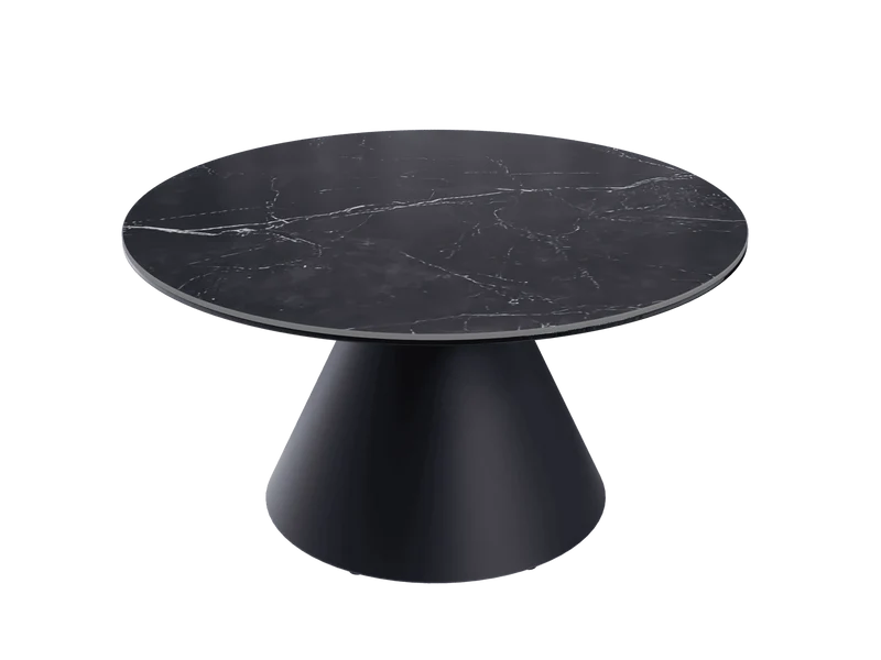 Couchtische anthrazit-grau Marmoroptik Keramik, runder Couchtisch schwarz Keramik, Durchmesser 75 cm