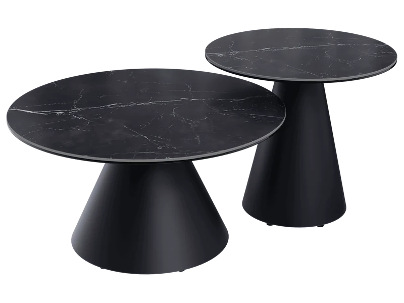 Couchtische anthrazit-grau Marmoroptik Keramik, runder Couchtisch schwarz Keramik, Durchmesser 75 cm