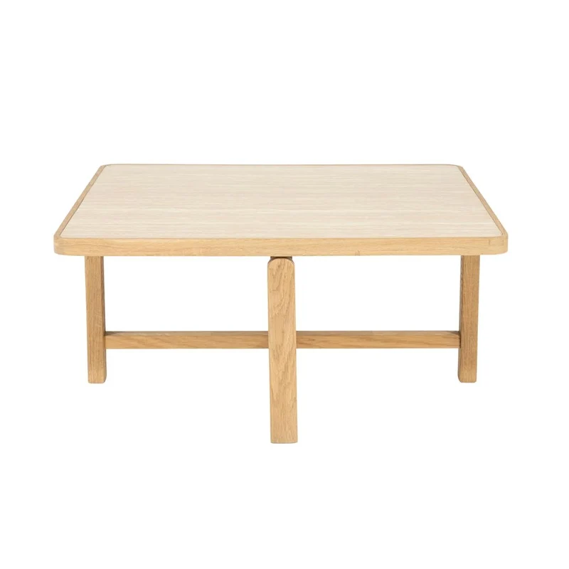 Couchtische Travertin Eiche furniert, quadratischer Couchtisch Eiche-Travertin, Maße 80x80 cm