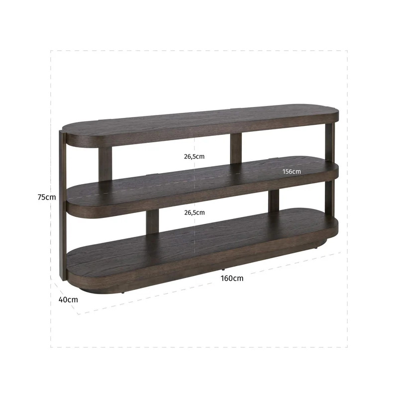 Konsole braun Eiche furniert, Konsole oval braun, Wandtisch braun, Breite 160 cm