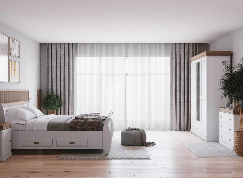 Landhaus Sideboard Toskania aus Massivholz in weiß gebeizt mit drei Schubladen