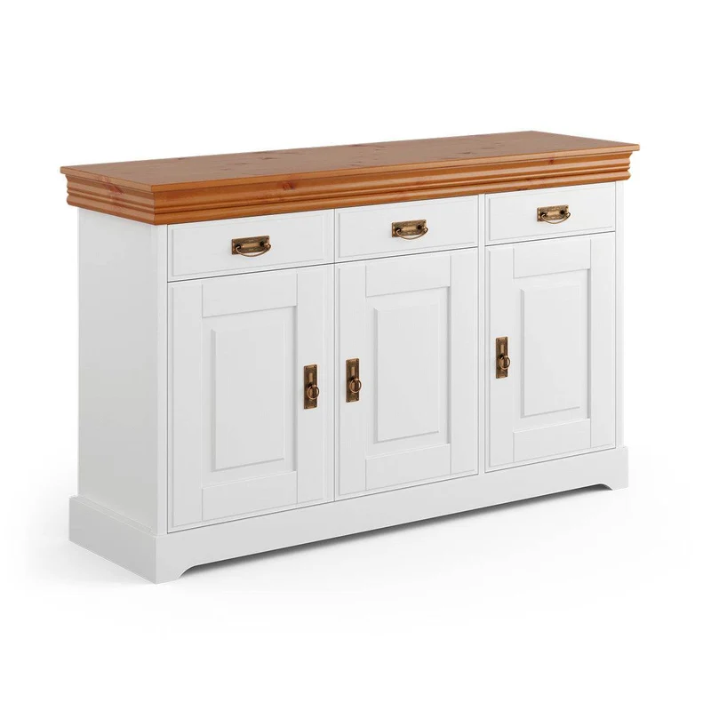 Landhaus Sideboard Toskania aus Massivholz in weiß gebeizt