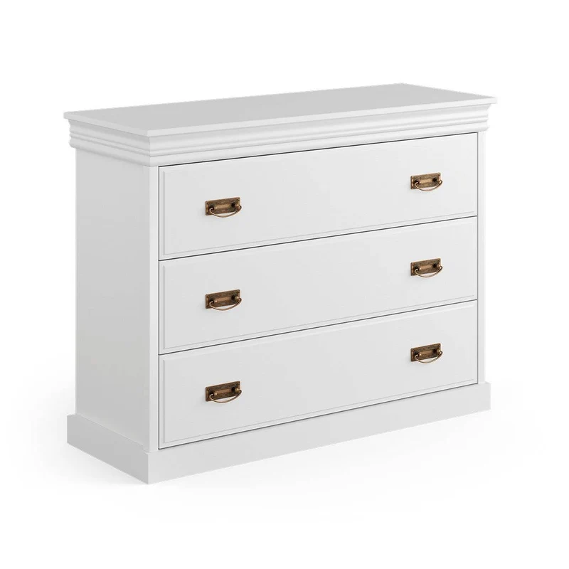 Landhaus Sideboard Toskania aus Massivholz in weiß mit drei Schubladen