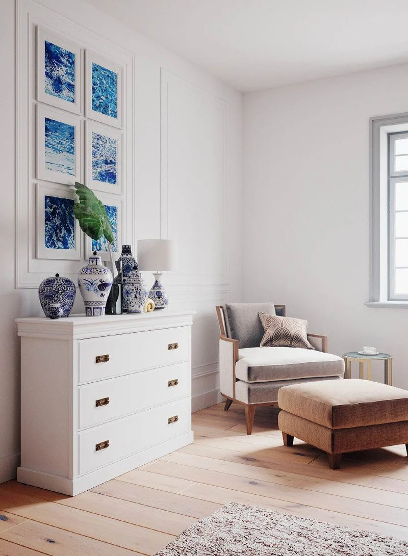 Landhaus Sideboard Toskania aus Massivholz in weiß mit drei Schubladen