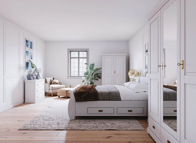 Landhaus Sideboard Toskania aus Massivholz in weiß mit drei Schubladen