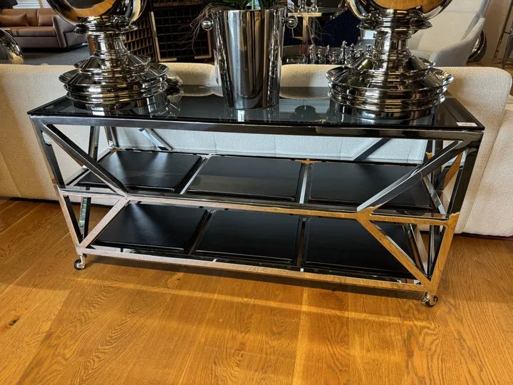 Konsole auf Räder Silber, Wandtisch Glas-Metall Silber, Breite 150 Euro