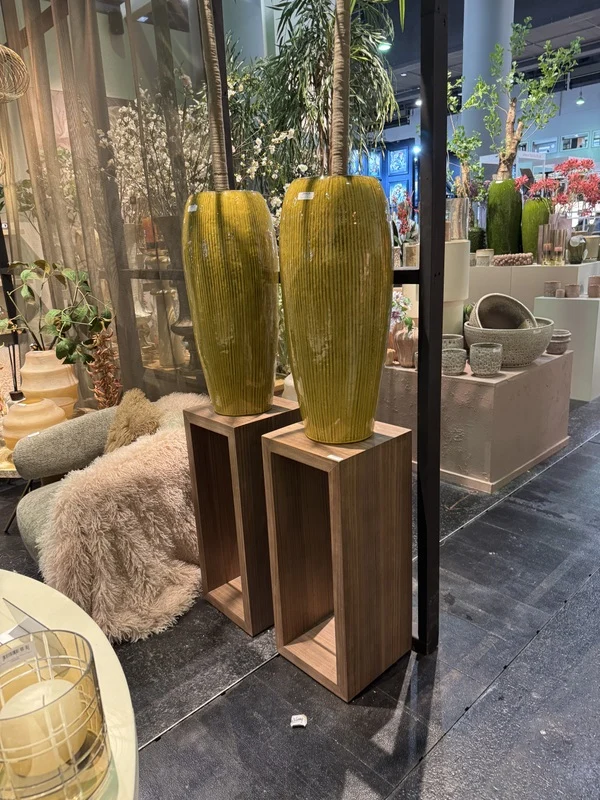 Pflanztopf gelb-braun Keramik, Blumentopf braun Keramik, Höhe 82 cm