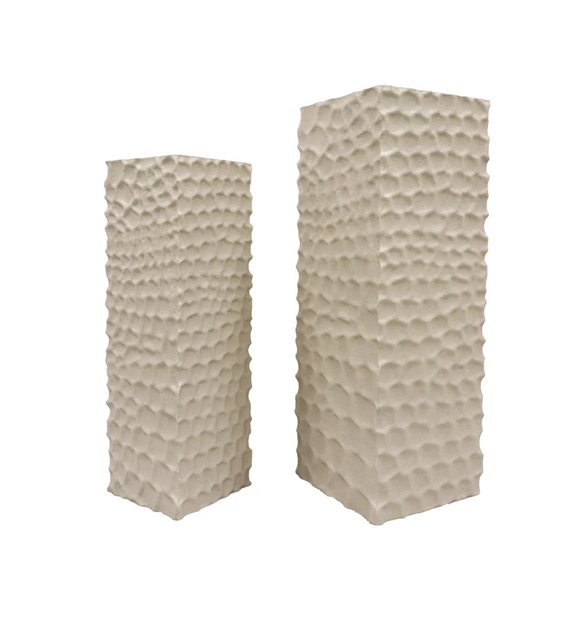 Dekosäule creme Holz, Holz Säule creme 2er Set, Höhe 70-95 cm