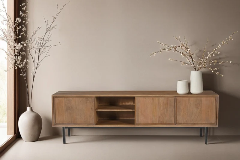 TV Schrank Holz massiv, Fernsehschrank braun Holz, Länge 180 cm