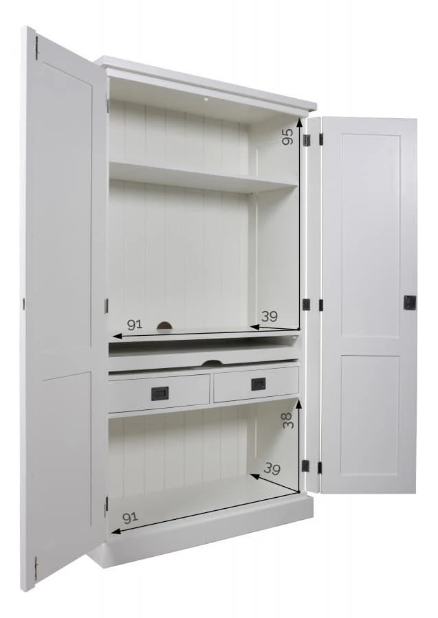 Homeoffice-Schrank weiß Landhaus, Computerschrank weiß Landhaus, Breite 100 cm