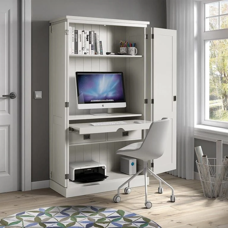 Homeoffice-Schrank weiß Landhaus, Computerschrank weiß Landhaus, Breite 100 cm