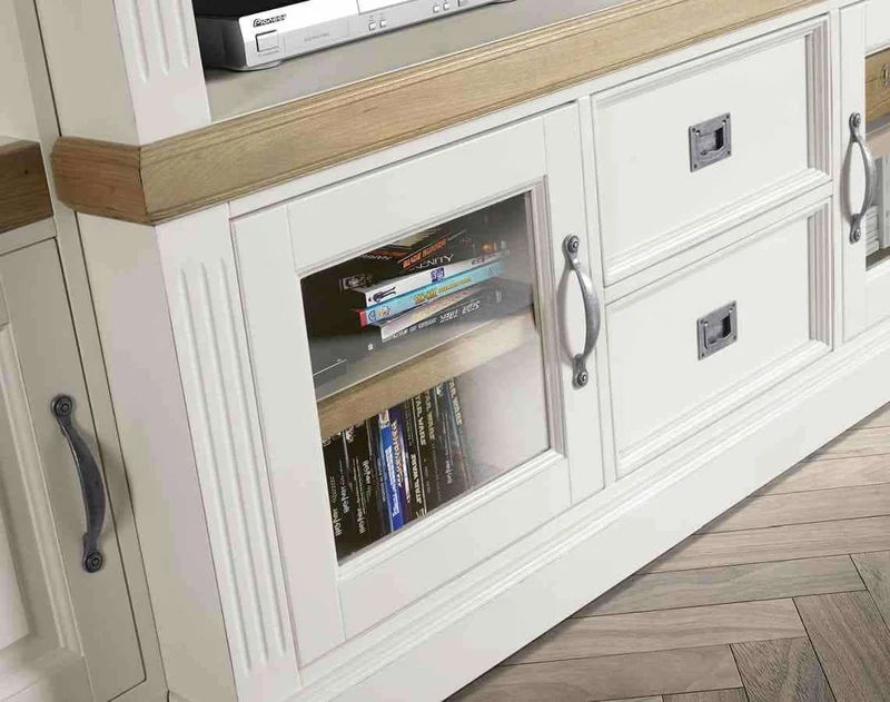 TV Schrank weiß Landhaus, Fernsehschrank weiß Landhaus, Breite 302 cm