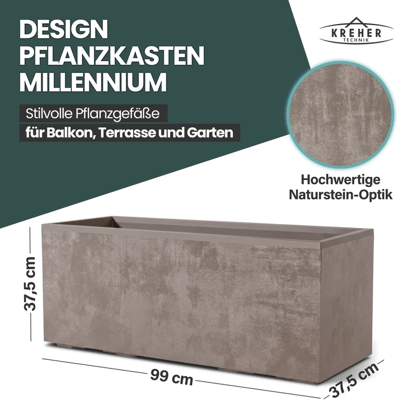 XL Pflanzkübel 'Millennium' 100 Liter, rechteckig in Sandbraun