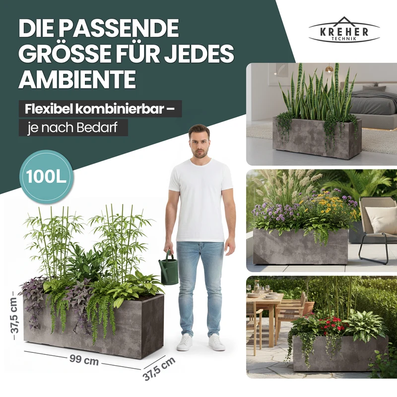 XL Pflanzkübel 'Millennium' 100 Liter, rechteckig in Sandbraun