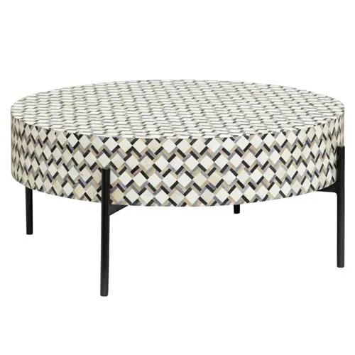 Couchtisch rund Kachelmuster, Kaffeetisch rund, Durchmesser 80 cm