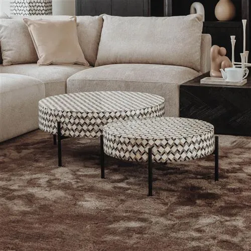 Couchtisch rund Kachelmuster, Kaffeetisch rund, Durchmesser 80 cm