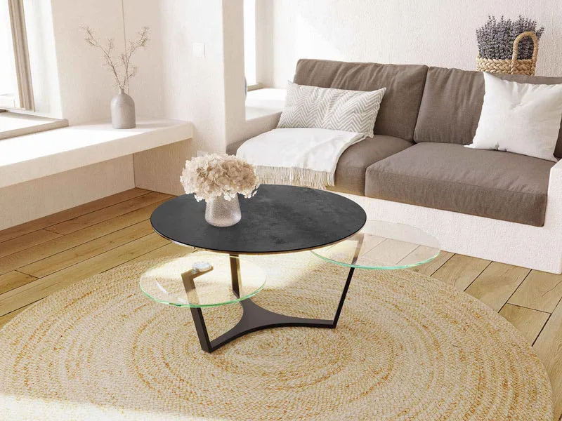 Couchtisch anthrazit Keramik-Glas, runder Keramik Couchtisch Keramik