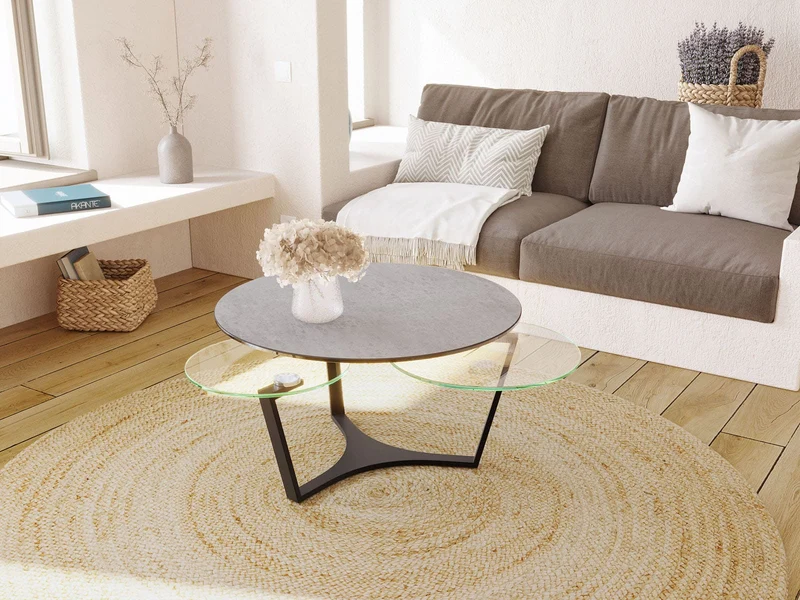 Couchtisch grau Keramik-Glas, runder Keramik Couchtisch Keramik
