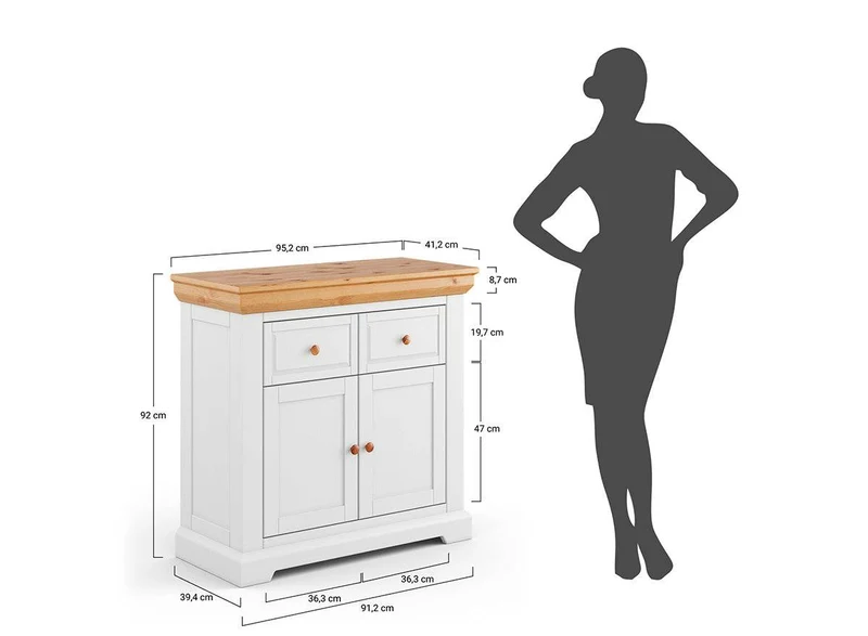 Kleines Sideboard aus Massivholz | Zweitürige Kommode Marone Elite mit Schubladen