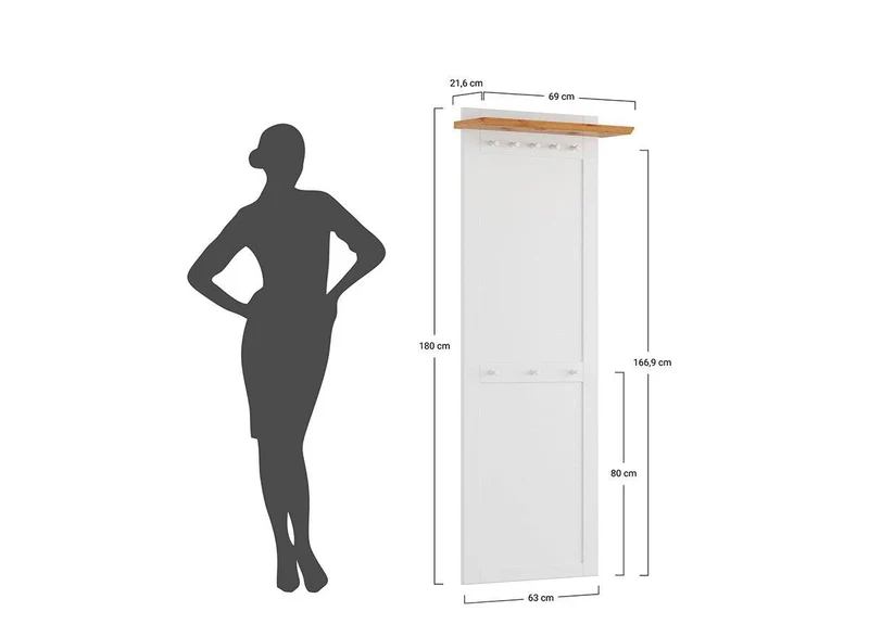 Garderobenpanel aus Massivholz | Hängegarderobe Marone Elite mit 8 Haken