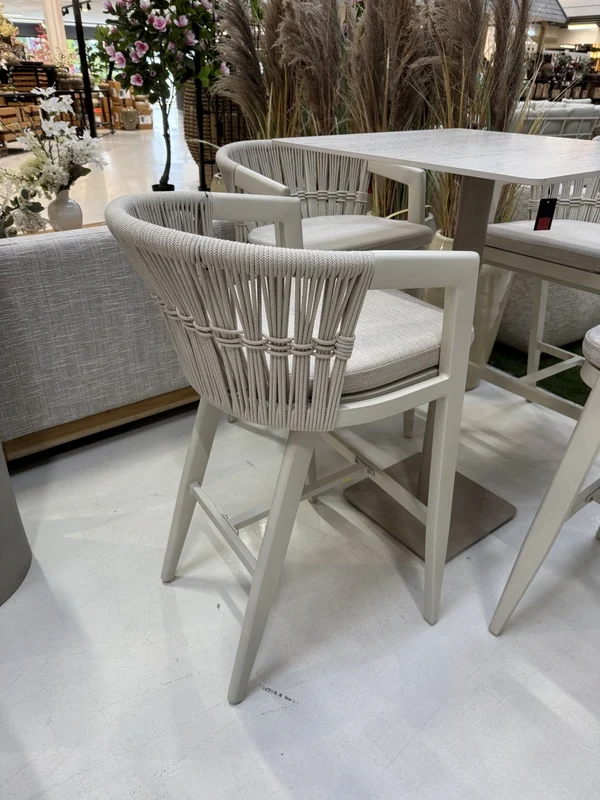 Barstuhl outdoor, Garten-Barstuhl creme-taupe, Sitzhöhe 65 cm